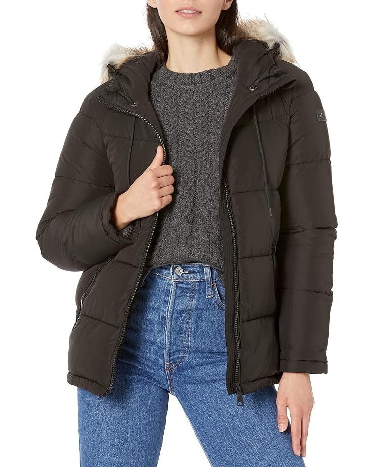 

Пуховик Calvin Klein Short Faux Fur Trimmed, черный