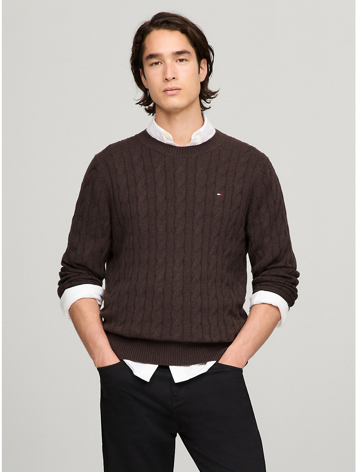

Мужской свитер Tommy Hilfiger с косами, цвет brown heather