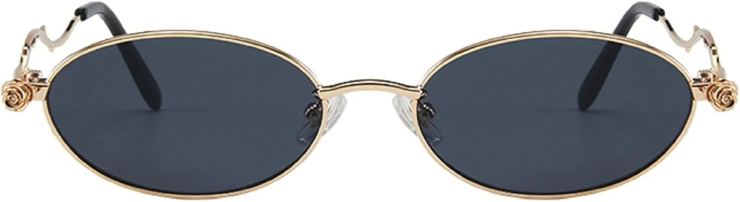 

Ретро-солнцезащитные очки маленького овального размера для женщин, винтажные очки цвета шампанского, солнцезащитные очки в уличном стиле 90-х mincl, Gold Black