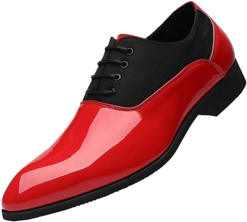 

Мужские модные оксфорды из лакированной кожи с заостренным носком, противоскользящей массивной подошвой, шнуровкой, кожаные мужские туфли для работы, деловых встреч, выпускных и свиданий Generic, красный