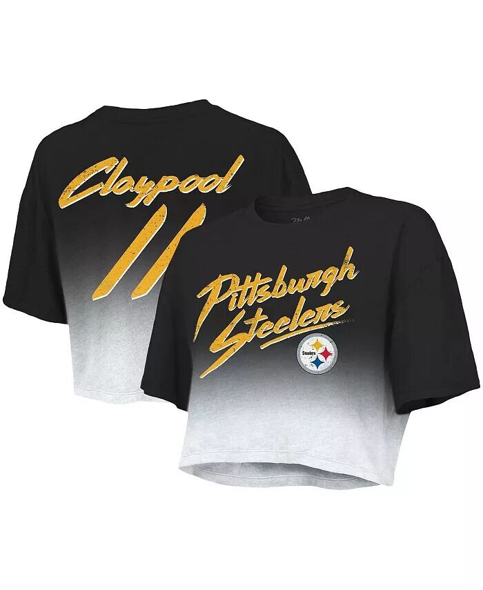 

Женская футболка Threads Chase Claypool Black, White Pittsburgh Steelers с надписью Drip-Dye, именем игрока и номером, тройная смесь Majestic