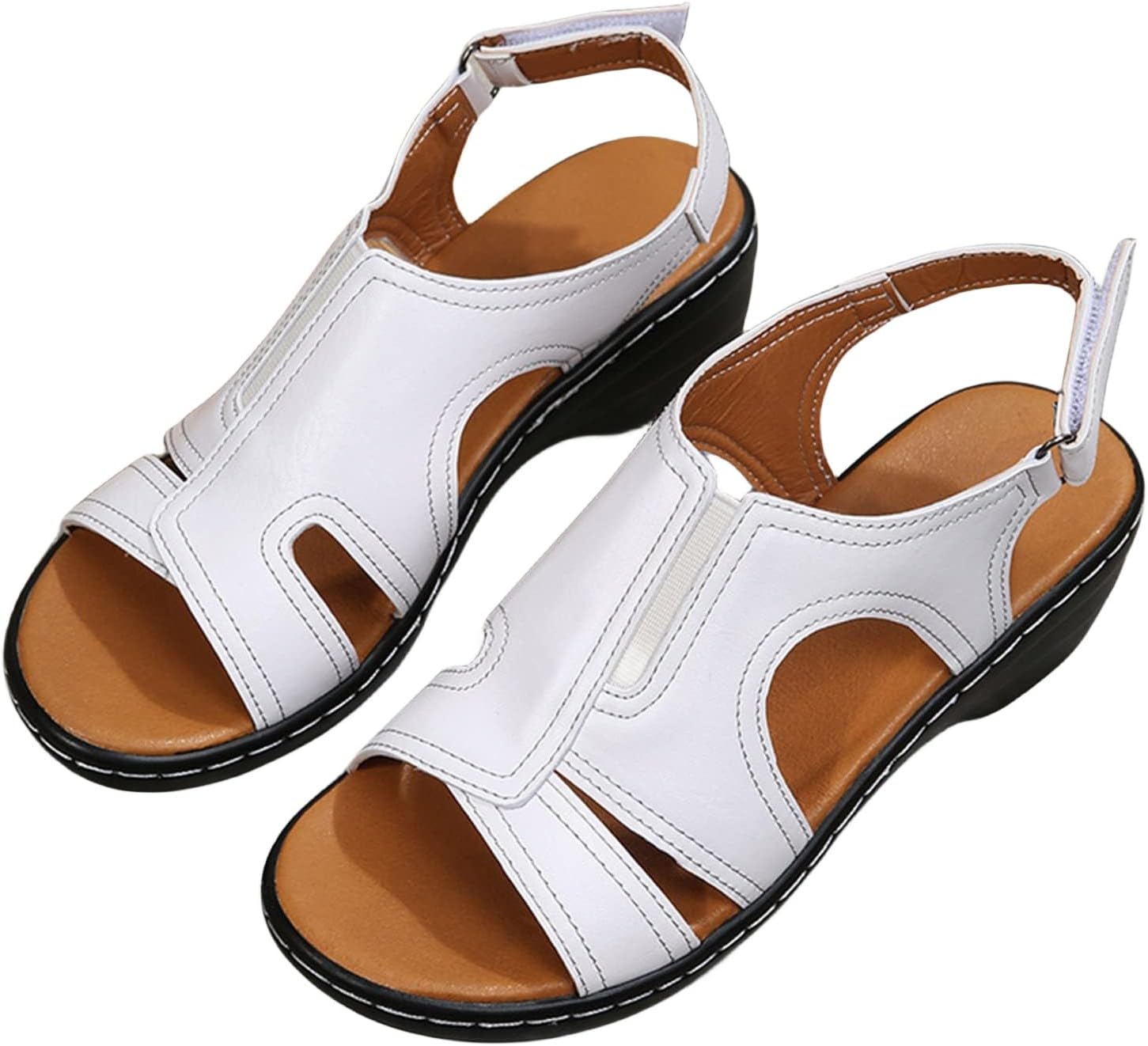 

Женские ортопедические сандалии на танкетке, удобные, на платформе, с широкой застежкой на щиколотке, открытым носком, летние повседневные сандалии для ходьбы с поддержкой свода стопы Generic, белый