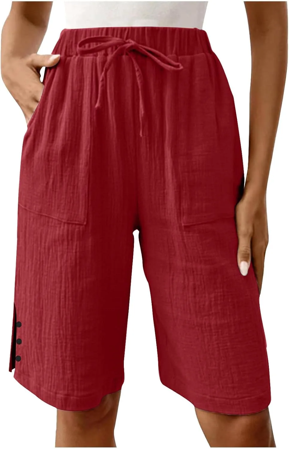 Льняные шорты для женщин, Plus Size, летние бермуды Casual, широкие, до колена, с карманами — фото 4