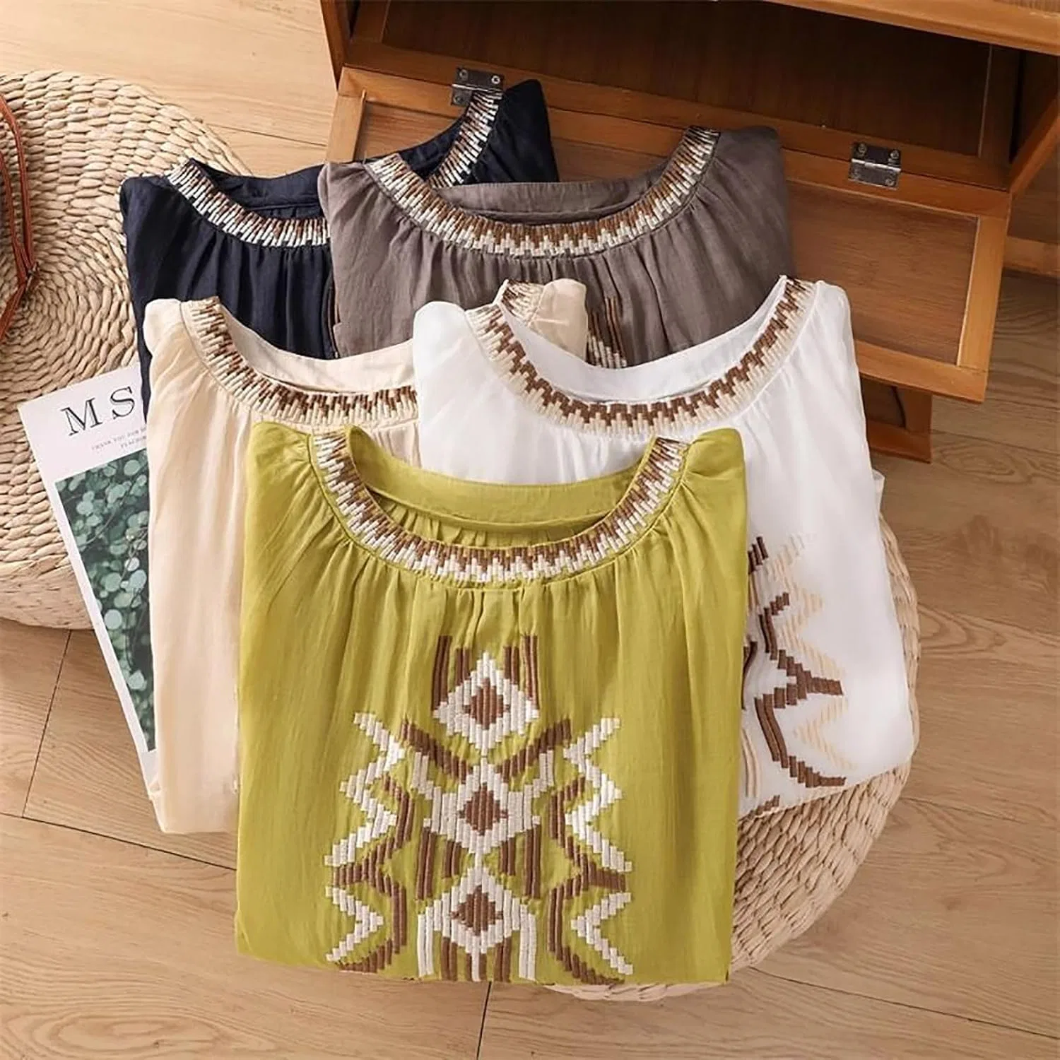 Блуза из льна и хлопка, женская, Linen Shirts for Women, желтая — фото 2