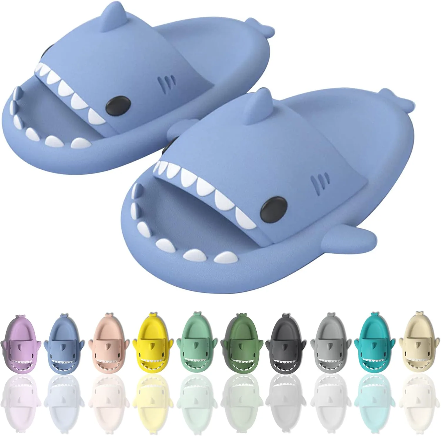 Шлепанцы Sharllen Shark для женщин и мужчин с милым забавным мультяшным дизайном, противоскользящие, с открытым носком, легкие летние шлепанцы с акулой, синий — фото 2