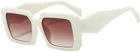 

Модные квадратные солнцезащитные очки для женщин и мужчин в стиле ретро с крупной оправой, трендовые солнцезащитные очки с защитой от УФ-излучения UV400 MTZJH, White