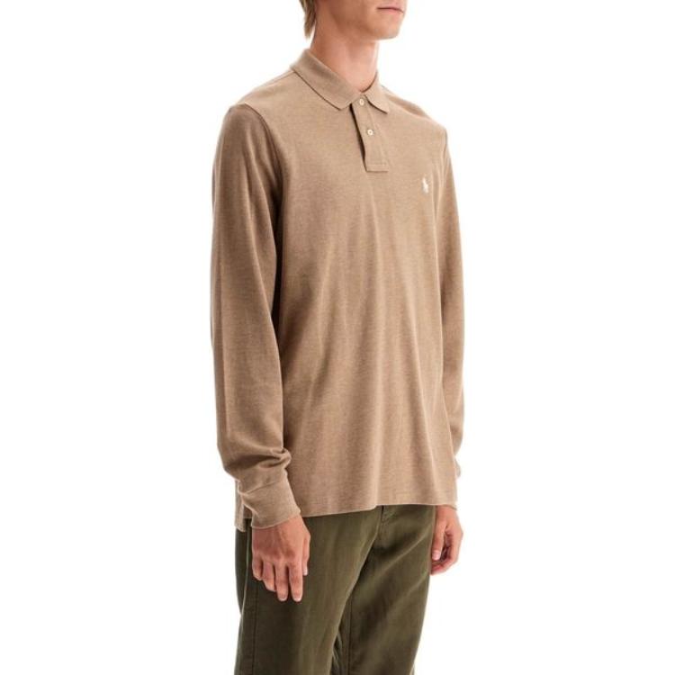 Поло Polo Ralph Lauren с длинными рукавами из сетки, версия All Fits, верблюжий — фото 4