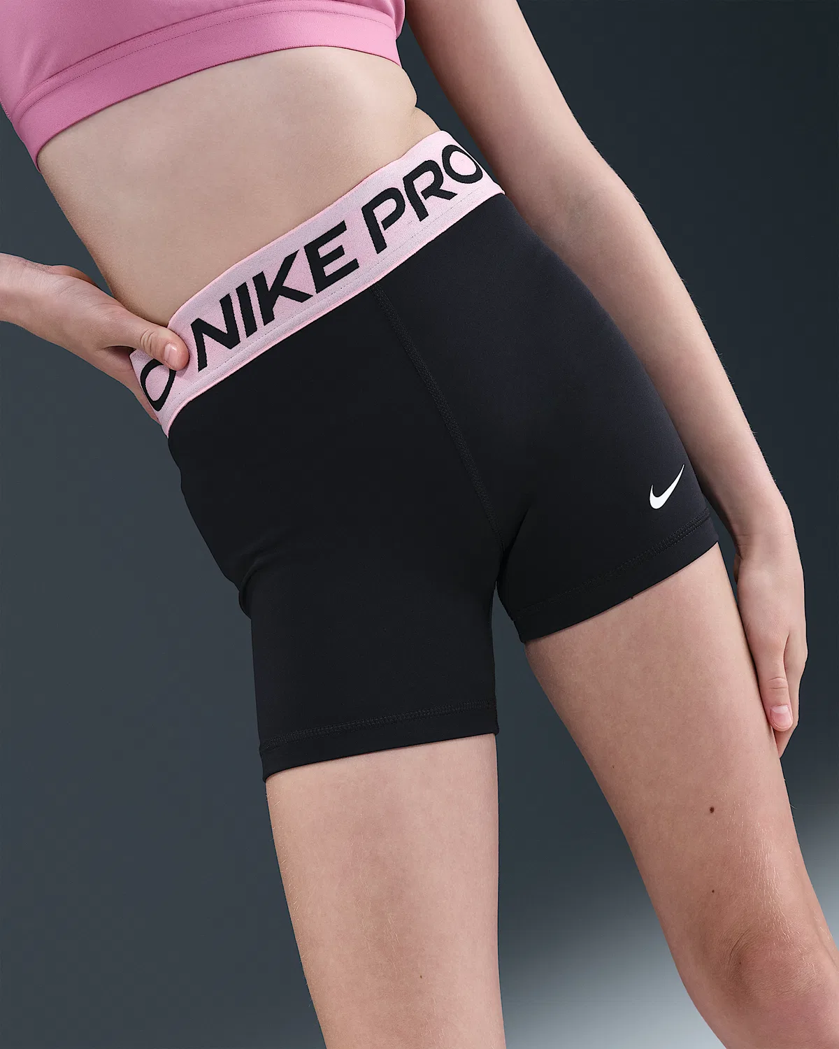 Шорты Nike Pro для девочек, Black/Medium Soft Pink/White — фото 2