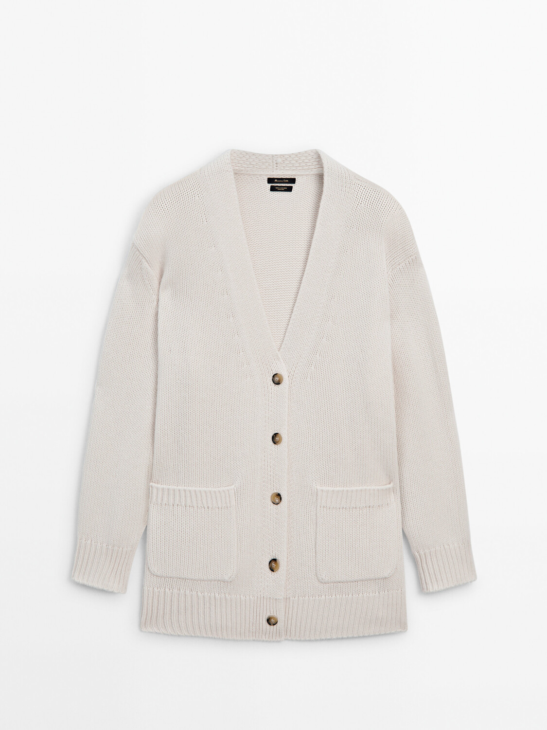 

Длинный кардиган простой вязки из 100% кашемира Massimo Dutti, бежевый