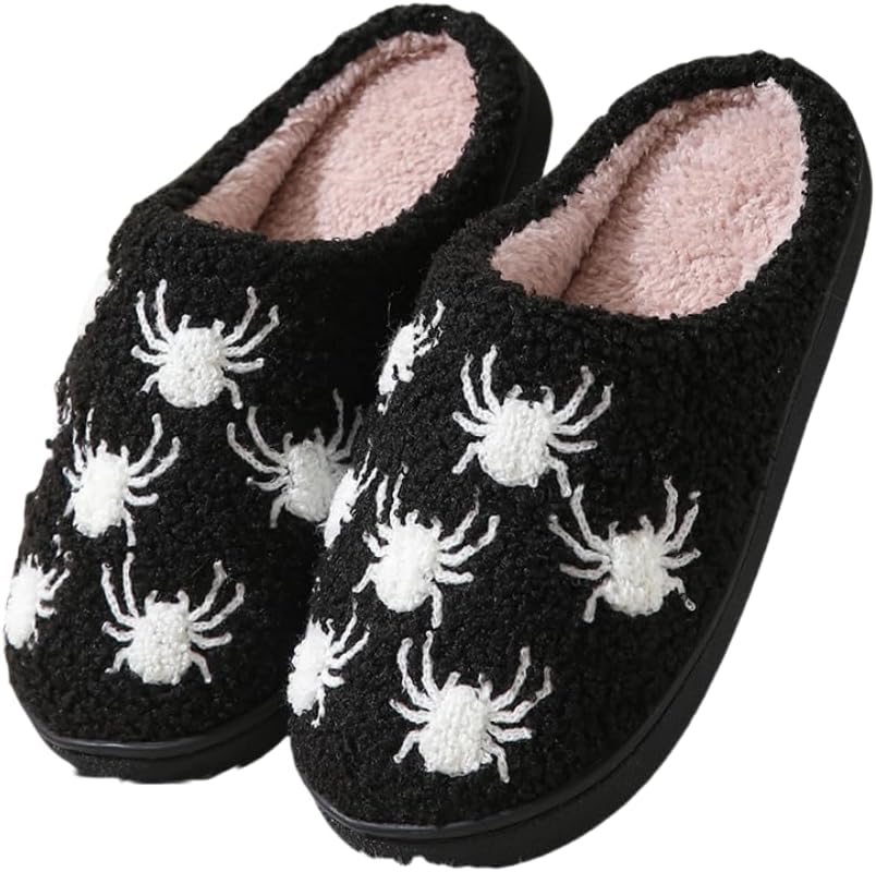 

Тапочки FSwinder для женщин и мужчин, Хэллоуин, мультяшный скелет-призрак, плюшевые, мягкие, с теплой меховой подкладкой, для дома, противоскользящие, зимние, Spider