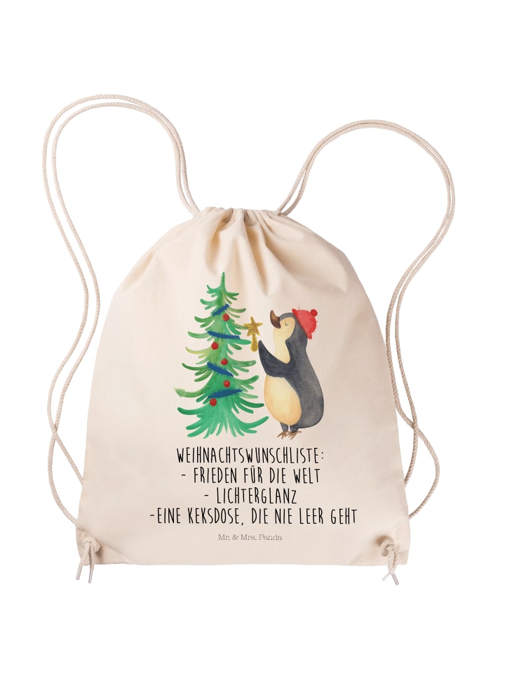 

Mr. & Mrs. Panda Сумка-шоппер с изображением пингвина и рождественской елки, надпись, кремового цвета