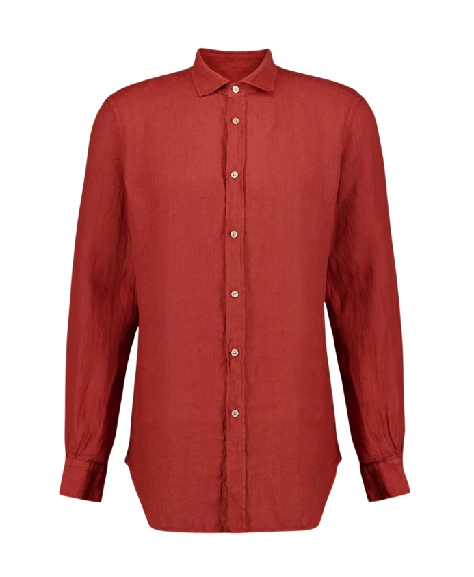 

Красная льняная рубашка, повседневный крой. Boglioli, красный