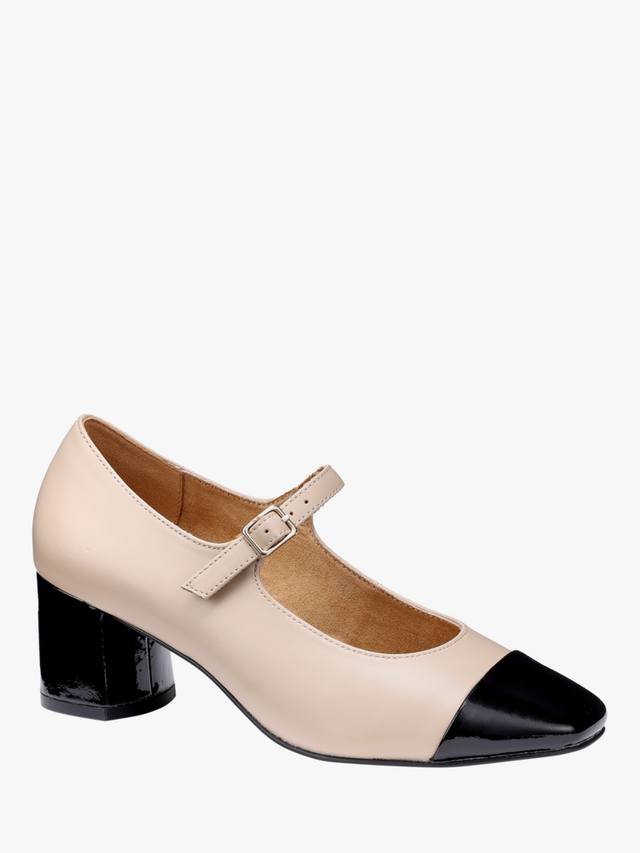 Блестящие туфли-лодочки Mary Jane с широкой колодкой из кожи Hotter, Beige/Black — фото 2