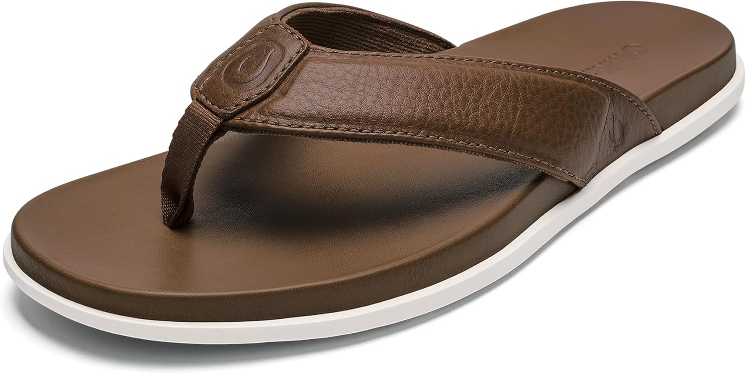 

Мужские кожаные сандалии OLUKAI Olali, и удобные шлепанцы, мягкий и долговечный материал, поддержка свода стопы и комфорт на весь день, Almond/Almond