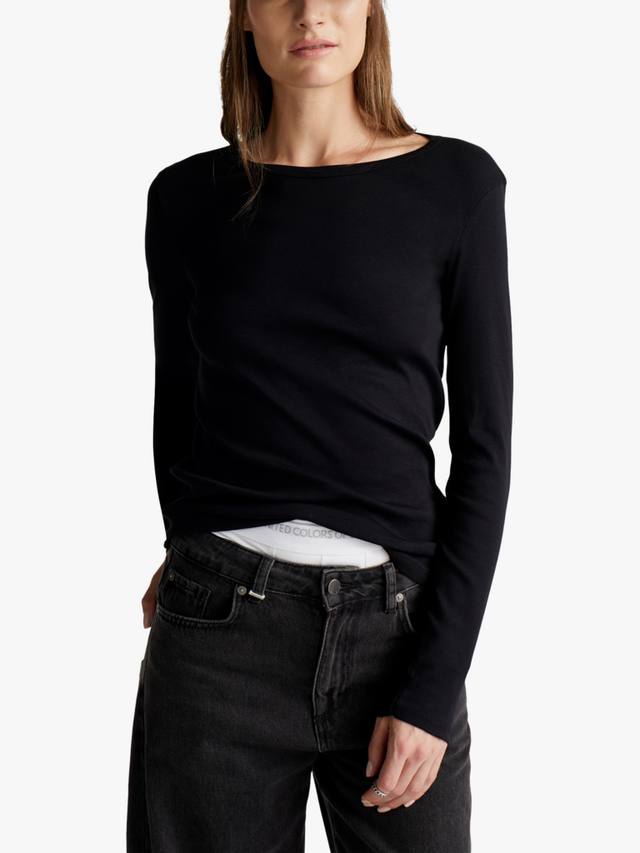 

Рибленый топ с длинными рукавами Benetton, Black