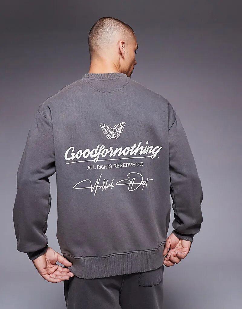 

Толстовка Good For Nothing с круглым вырезом и графическим принтом на спине серого цвета