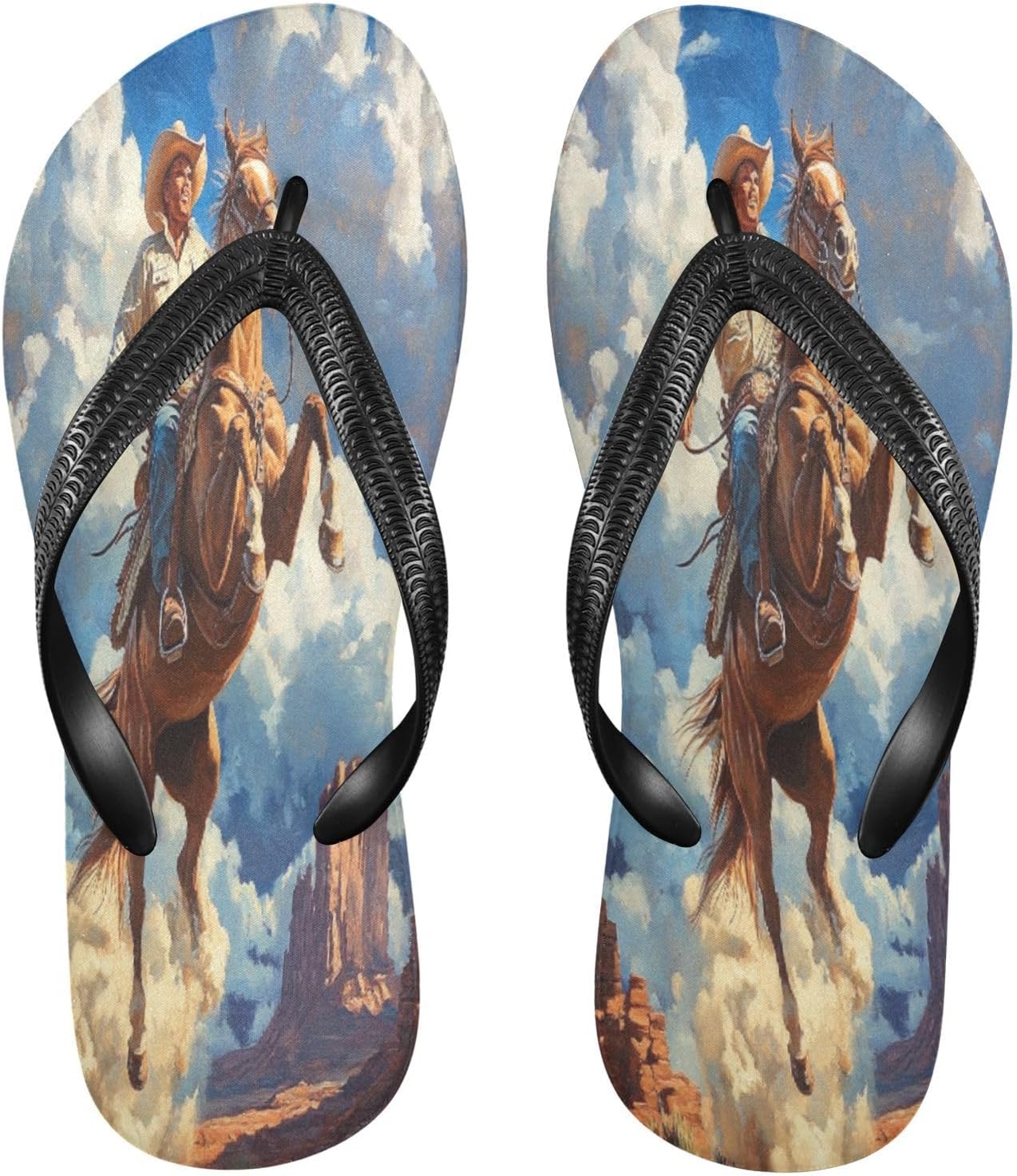 

Ковбойские сандалии для женщин и мужчин, босоножки с ремешком, резиновые, противоскользящие, летние, для пляжа и душа, синий цвет, с изображением лошади и пустыни Sinestour