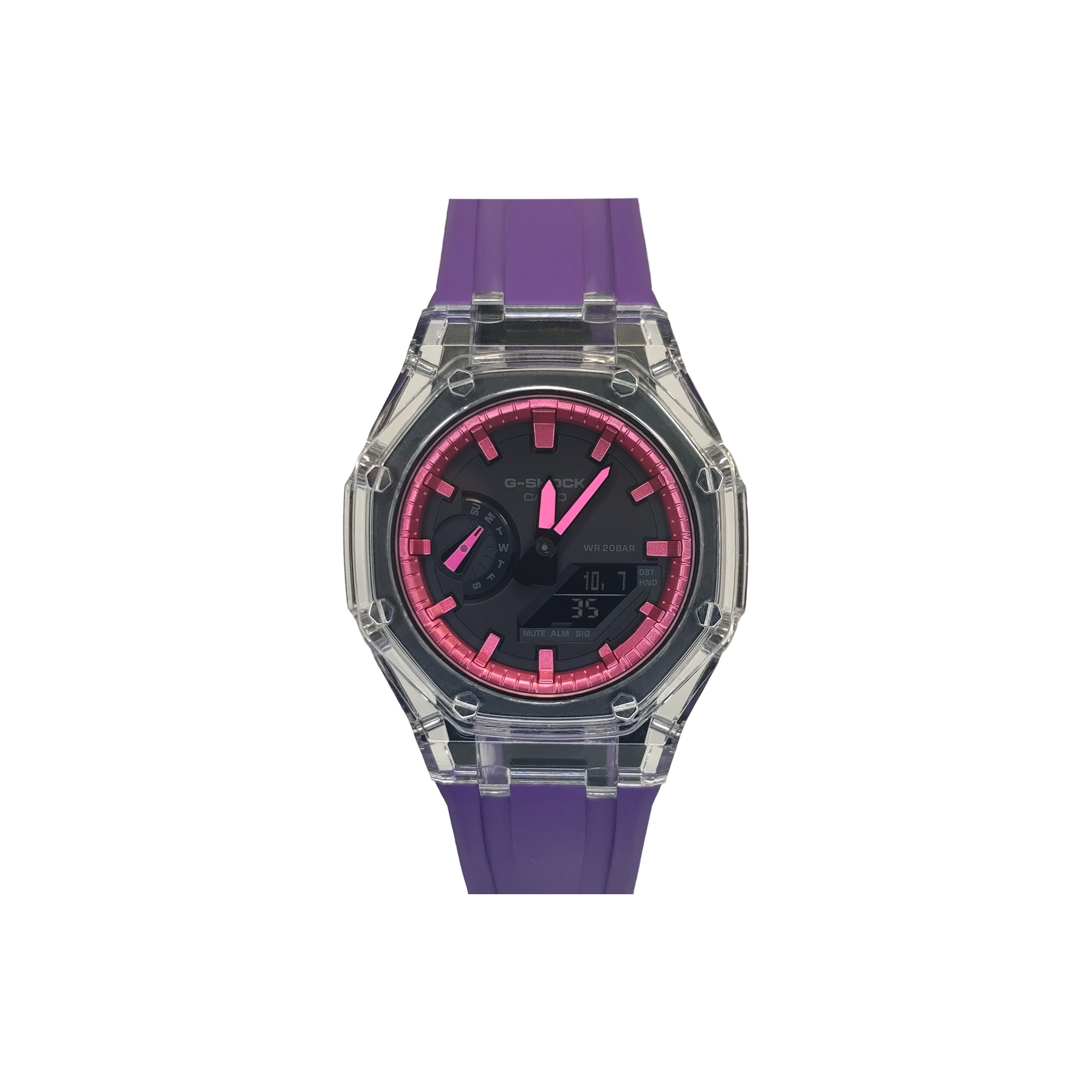 

CASIO Часы Men Liquid Crystal/Analog Dual Display Series Black Watch, Translucent Deep Purple Pink