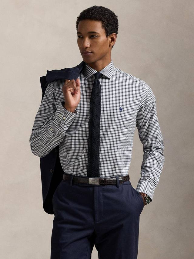 

Хлопковая рубашка Polo Purepress Custom Slim Fit в клетку Ralph Lauren, Navy/White