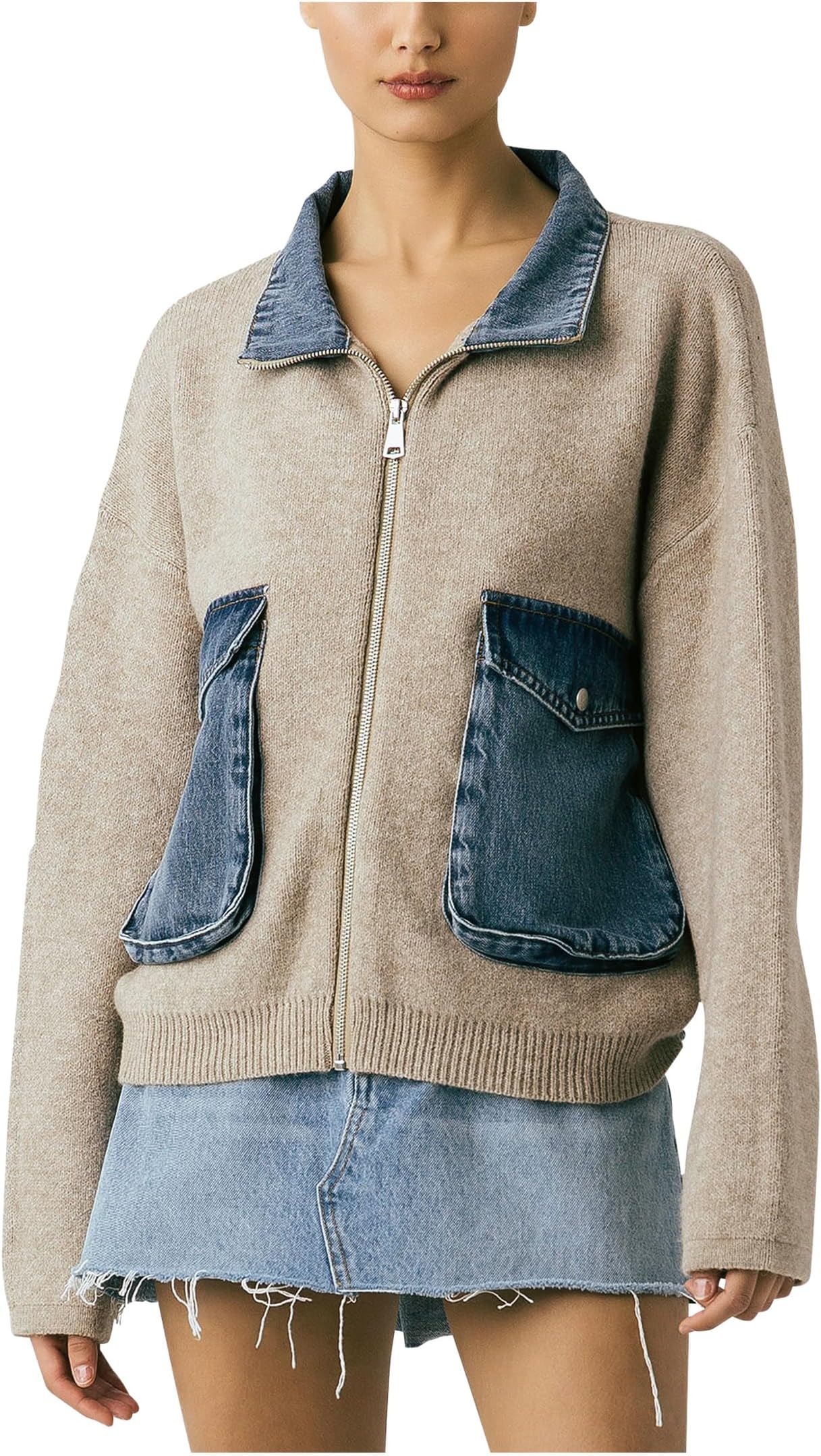 

Куртка Blank NYC Glow Up Sweater Bomber Jacket, серо-коричневый