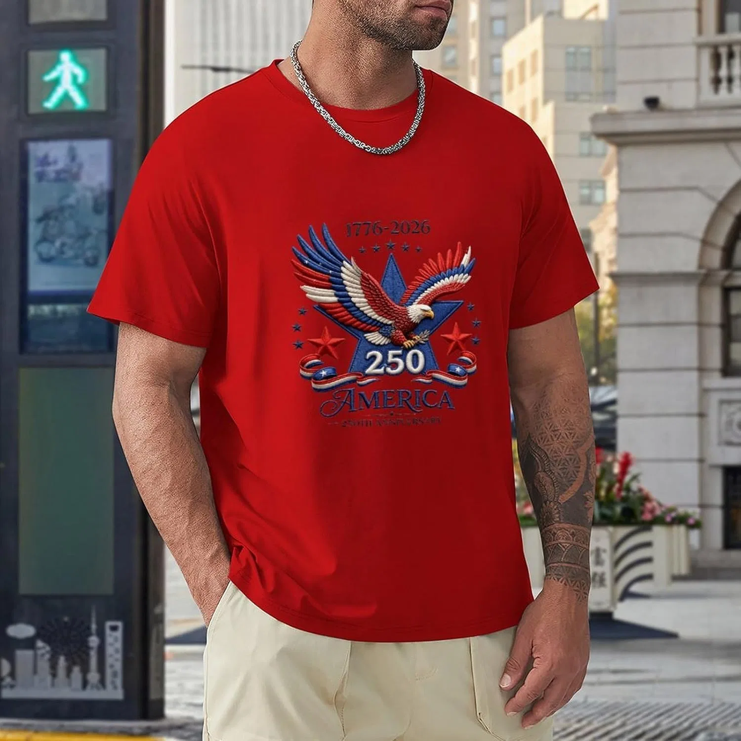 Футболка мужская с принтом America's 250th Anniversary, хлопок, Red-style-3 — фото 2