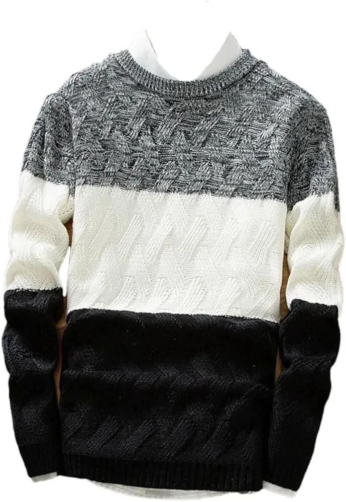 

Толстый теплый пуловер мужской осенний с круглым вырезом и длинным рукавом