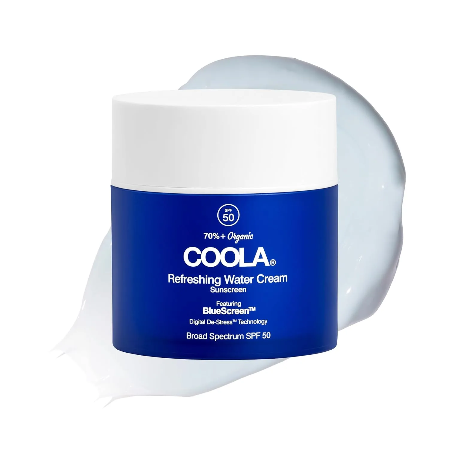 Увлажняющий крем для лица COOLA Organic Refreshing Water Cream с SPF 50, протестированный дерматологами, с технологией BlueScreen Digital De-Stress на растительной основе, 44 мл., blue