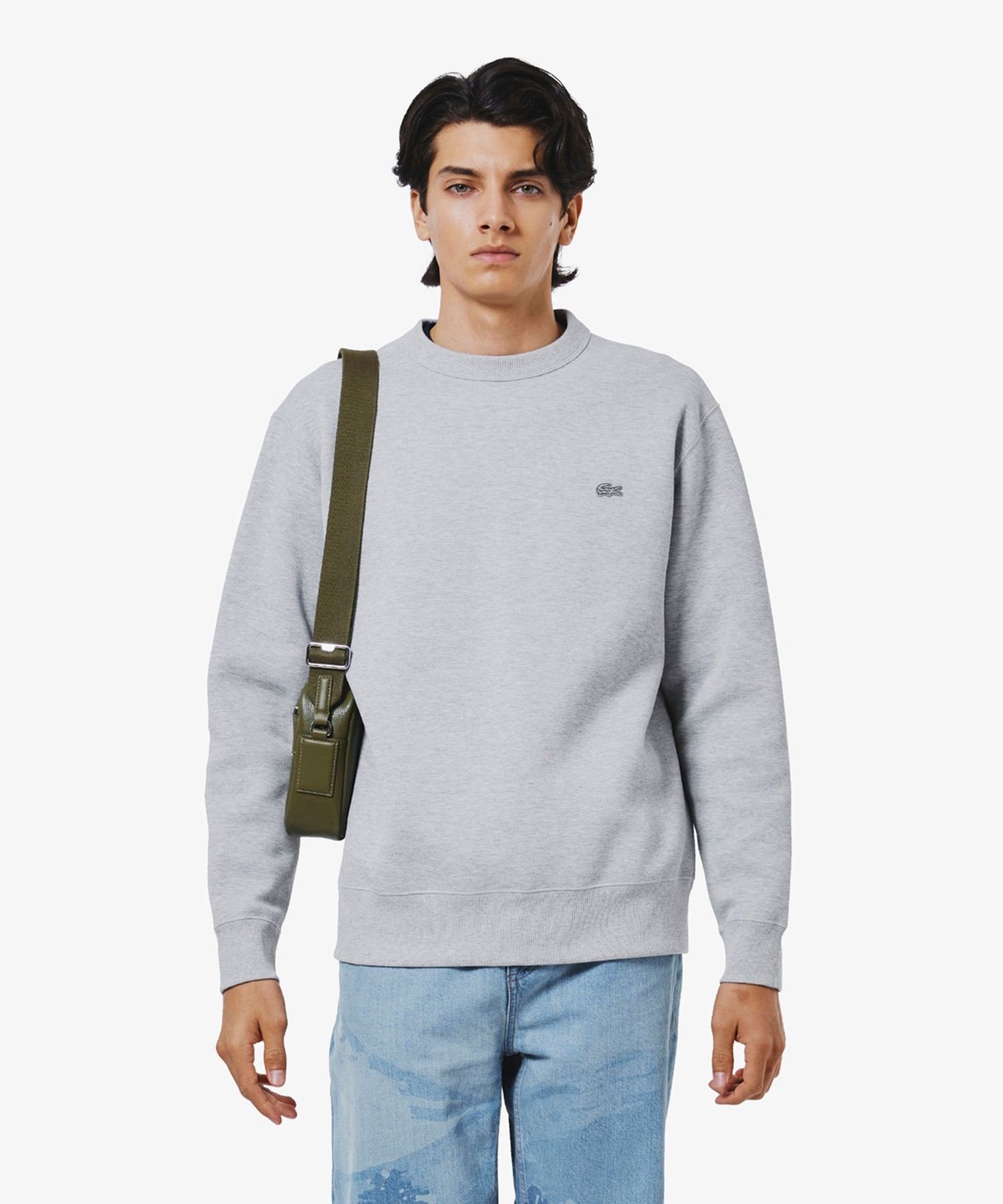 Однотонная толстовка из пике с круглым вырезом LACOSTE, Gray