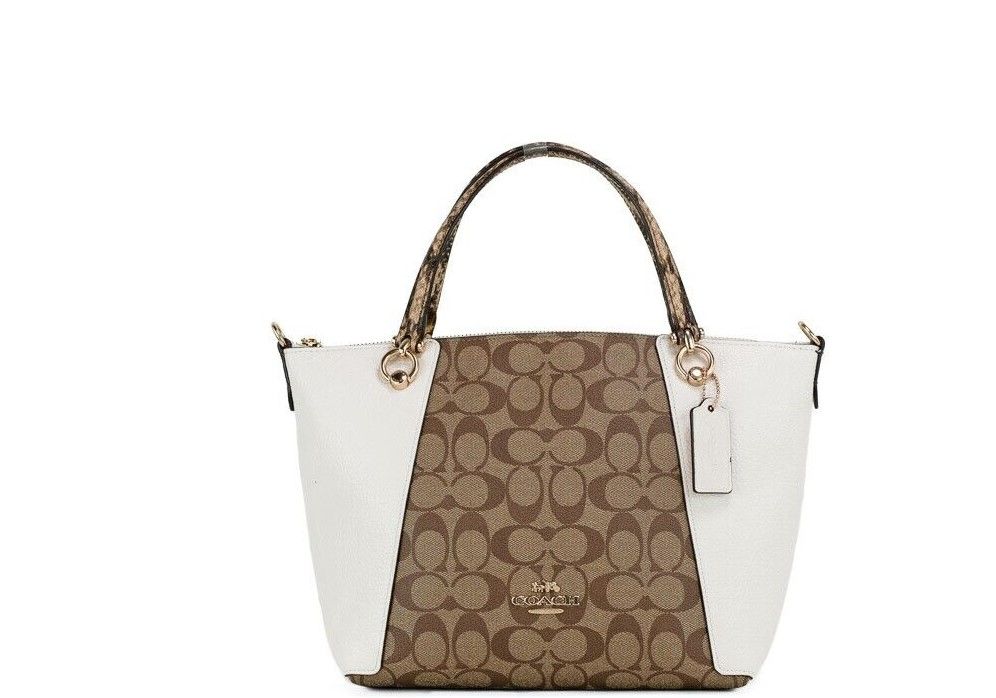 

Сумка-портфель Kacey Khaki Chalk Blocked из холста с застежкой-молнией и кросс-боди Coach