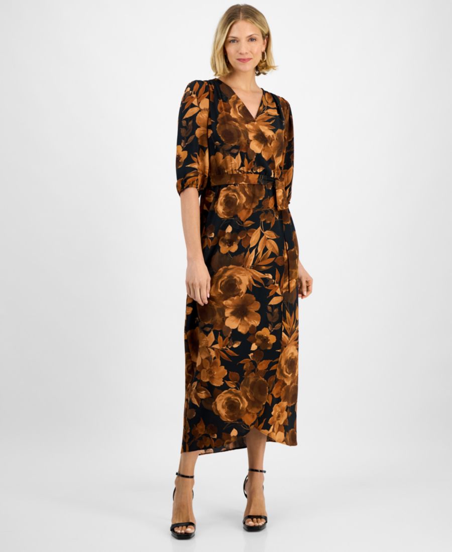 

Женское длинное платье с рукавами, имитирующими запах Connected, Green