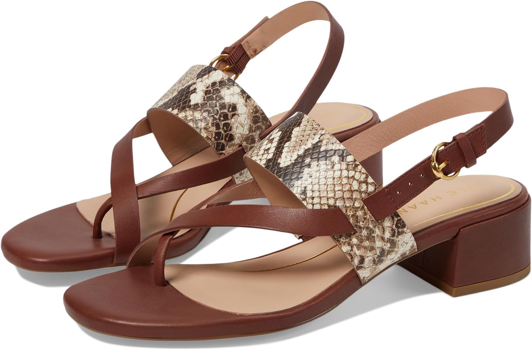 

Туфли Cole Haan Anica Lux Block Heel Sandals, цвет Sandollar Print Soho Snake/Brown Leather