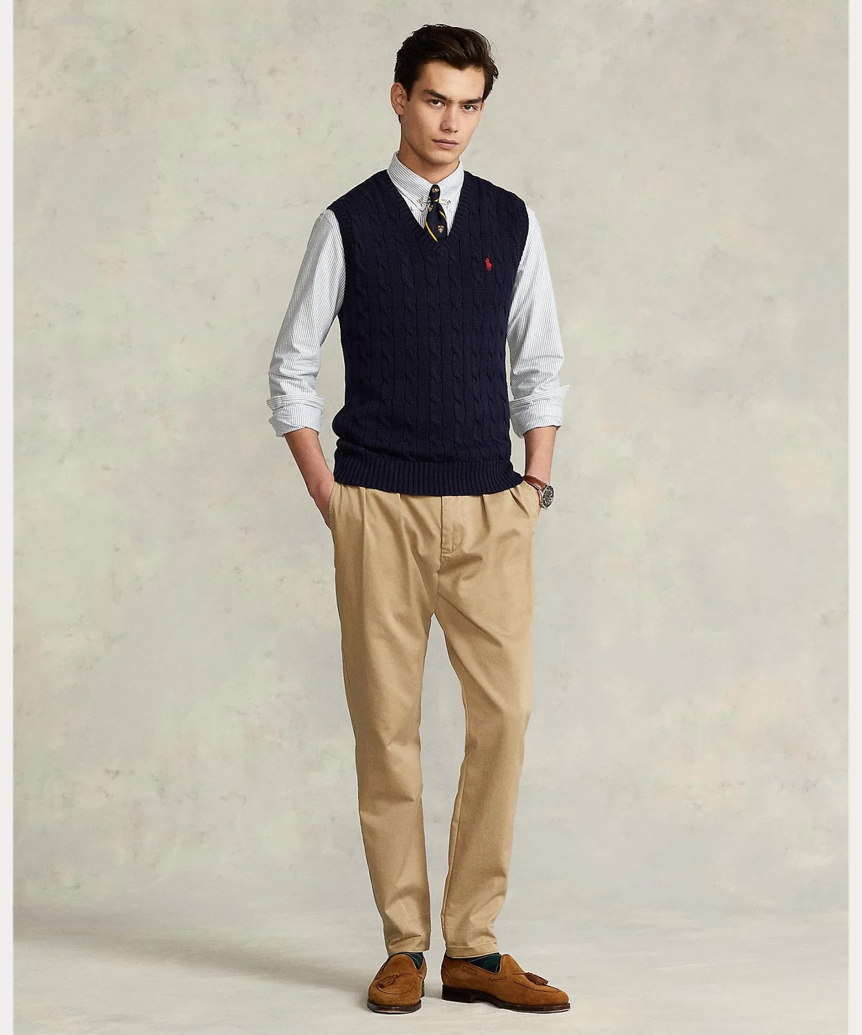Свитер-жилет с кабельным узором Polo Ralph Lauren, хлопок, синий — фото 3