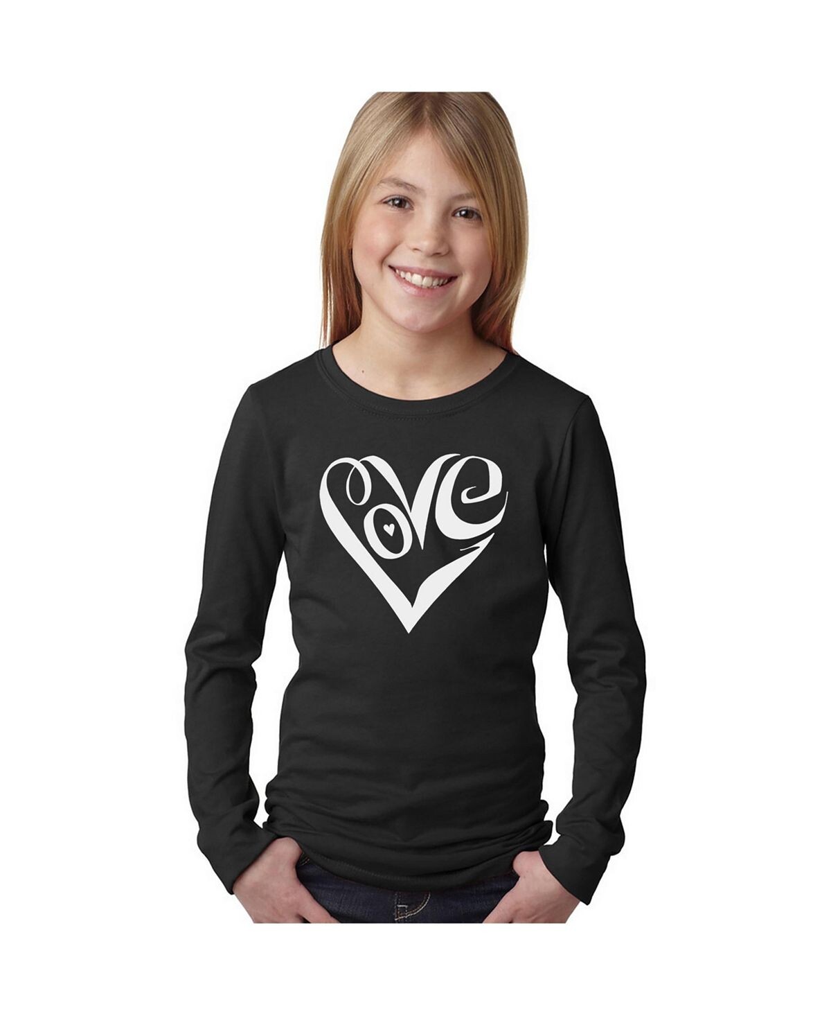 

Лонгслив с надписью Big Girl's Word Art — Script Love Heart LA Pop Art, черный