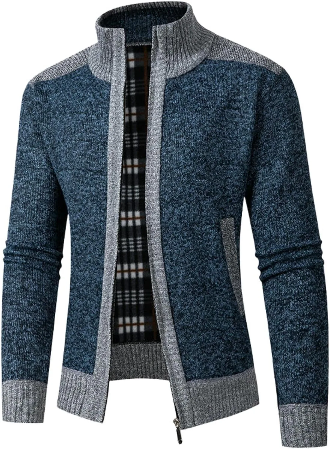 

Мужской кардиган-свитер с воротником стойкой и утепленной подкладкой MQMYJSP