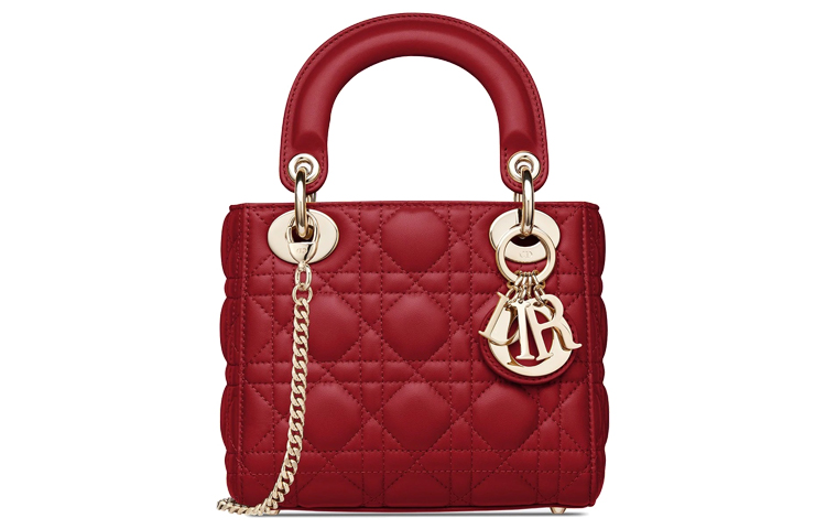 

DIOR Сумка через плечо Lady Sheepskin, кроссбоди, мини-сумка для женщин вишнёво-красная