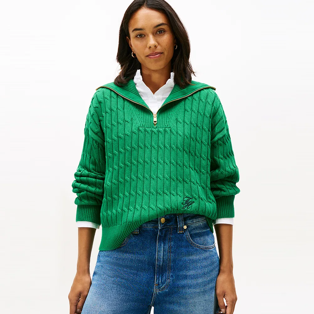 Женский хлопковый свитер на молнии зелёный от Tommy Hilfiger Women — фото 2