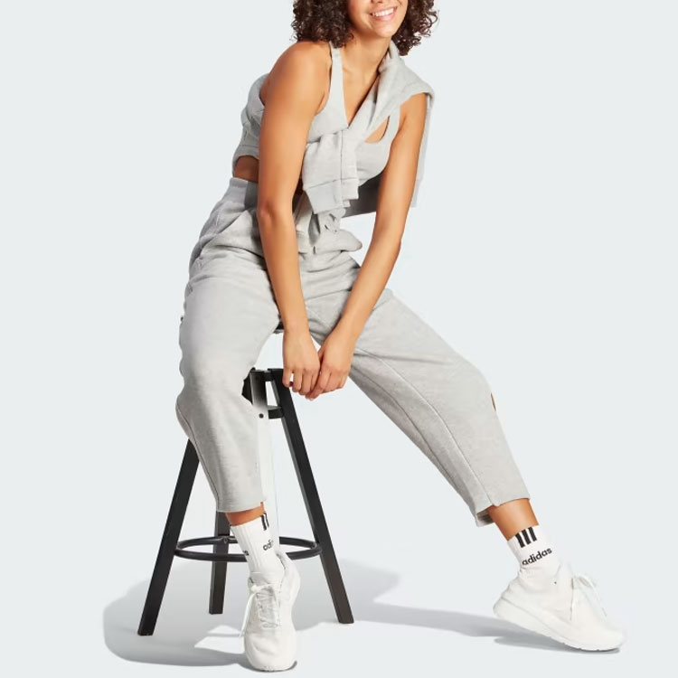 Adidas Lounge Knitted Sweatpants Women's Medium Gray Mixed Color Moderate Tapered Pants — фото 4
