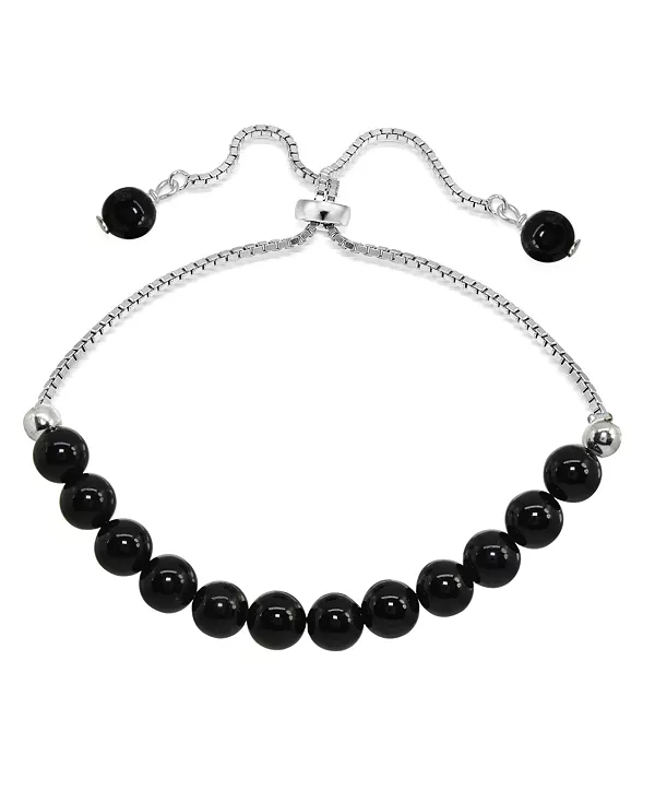 

Регулируемый браслет из натуральных камней и серебряной пластины Macy'S, onyx