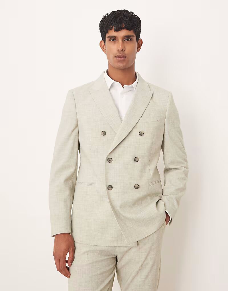 

Двубортный узкий пиджак светло-зеленого цвета Asos Design