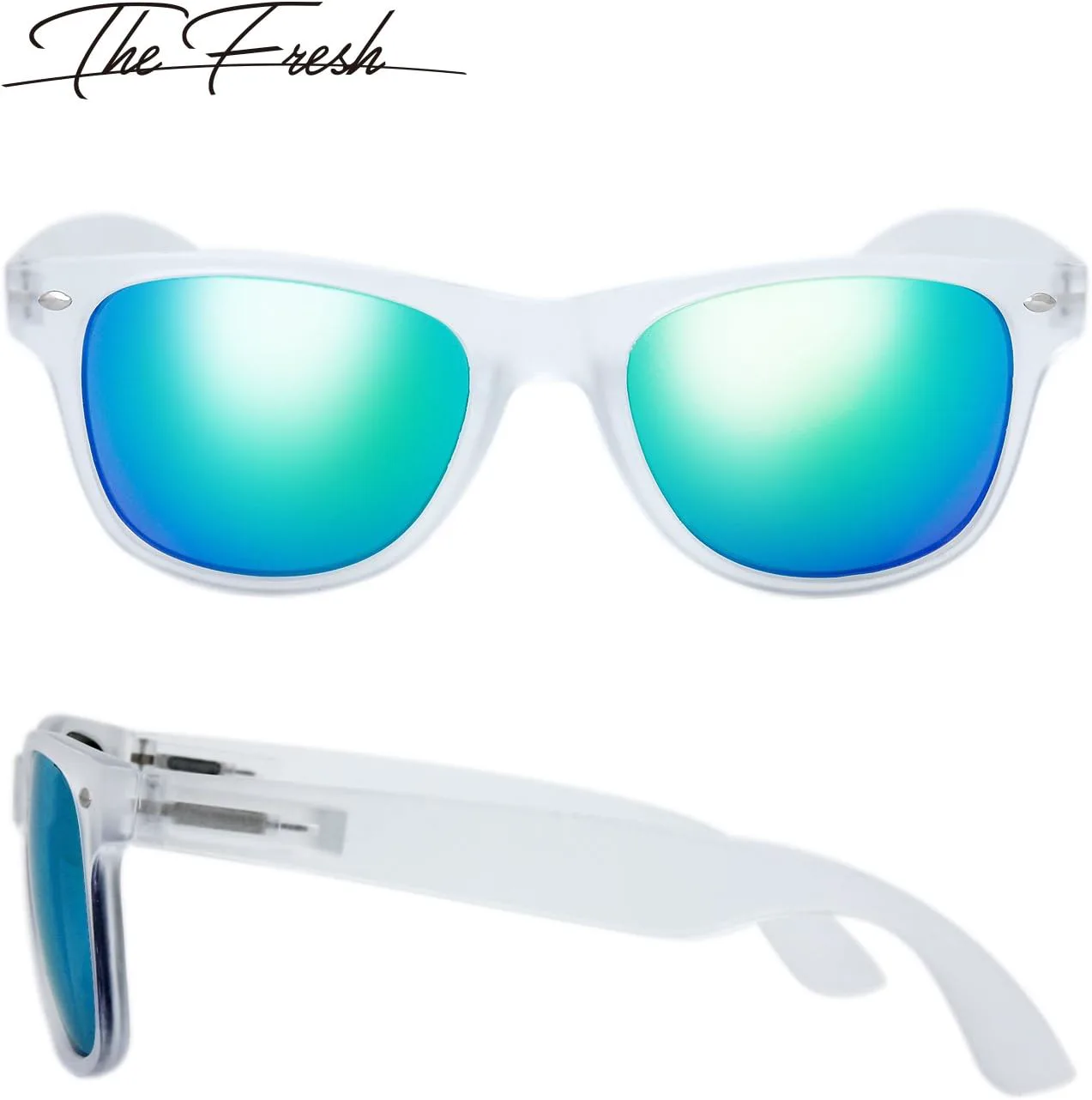 

Солнцезащитные очки Fresh с матовой оправой, светоотражающими цветными линзами, пружинными дужками и роговой оправой. Подарочная коробка The Fresh, 3-frost