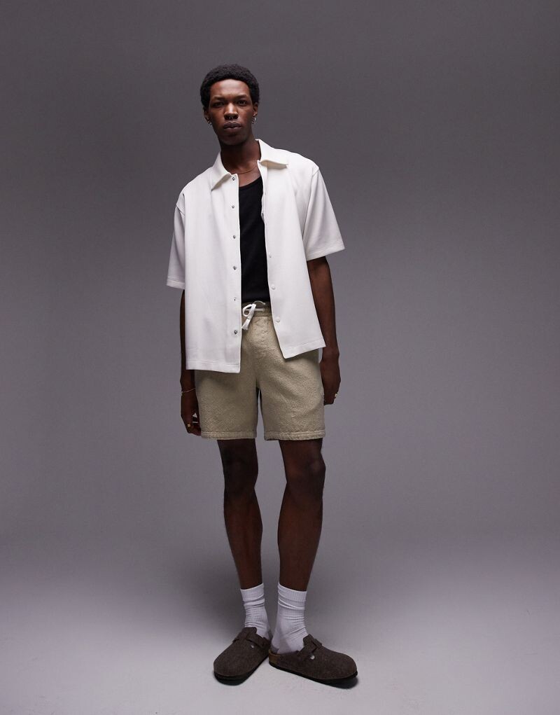 

Бежевая футболка-поло из джерси с кнопками Topman