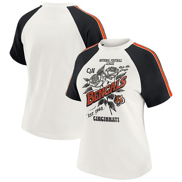 

Женская белая футболка raglan с рукавами в полоску cincinnati bengals и эффектом поношенности Wear By Erin Andrews, Белый, Женская белая футболка raglan с рукавами в полоску cincinnati bengals и эффектом поношенности Wear By Erin Andrews