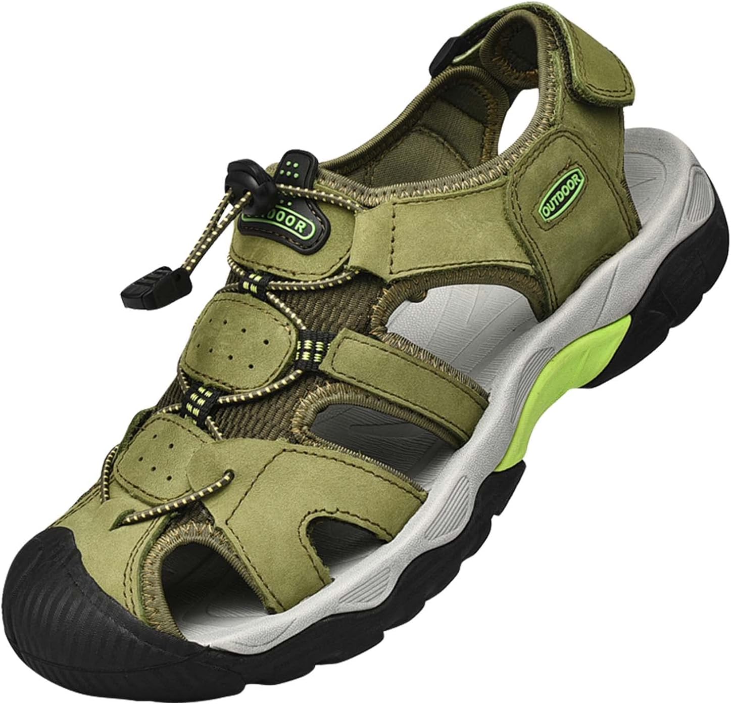 

Мужские спортивные сандалии Eliogn с закрытым носком, модные, дышащие, из качественной кожи, спортивные, с нескользящей подошвой, удобные, для активного отдыха и пляжа, зеленый