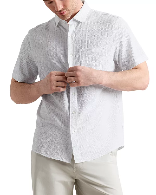 

Рубашка с коротким рукавом из жатой ткани прямого кроя для поездок на работу Rhone, белый