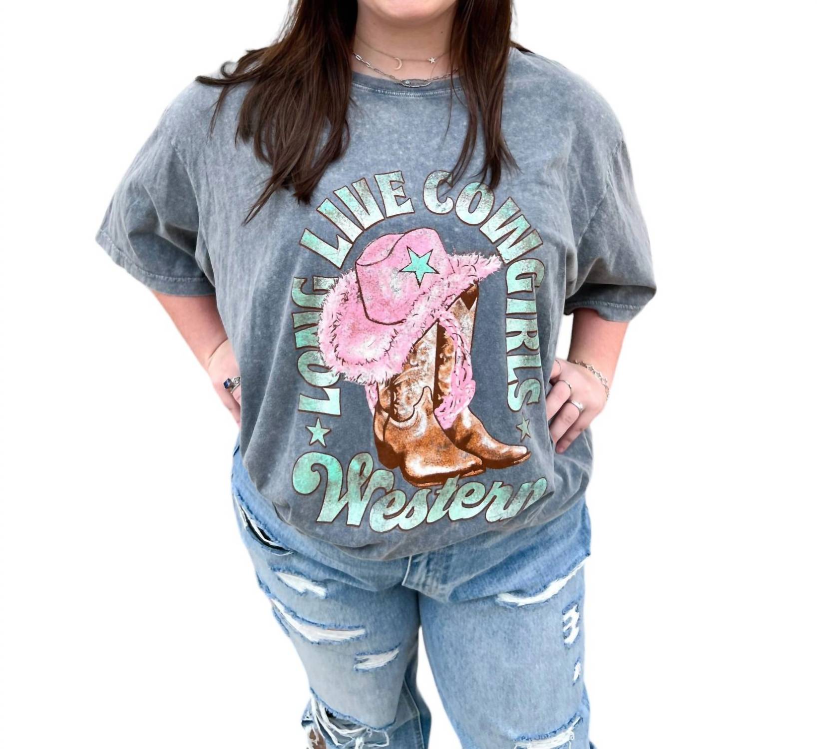 

Да здравствует футболка Cowgirls Rocker Tee Plus в сером цвете Zutter, серый