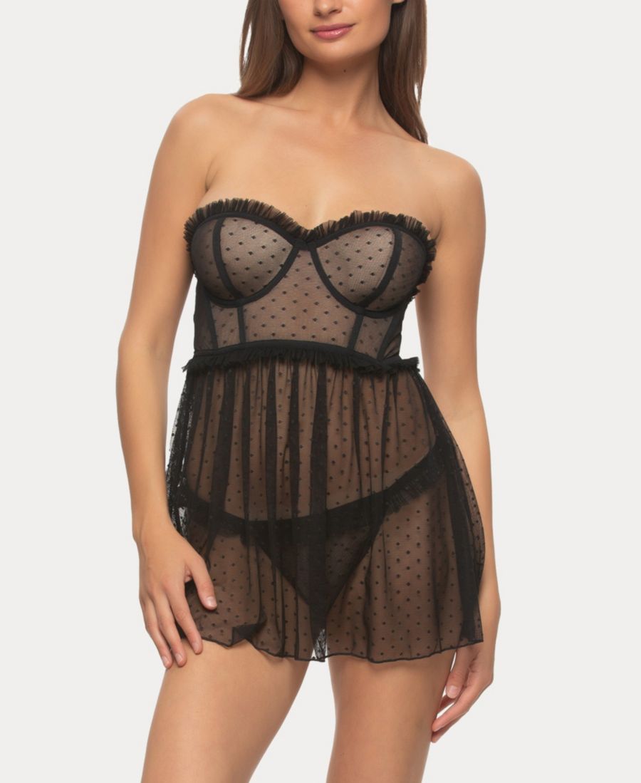 

Женский комплект Margot: удлиненная сорочка без бретелей и трусики-стринги Jezebel, Black