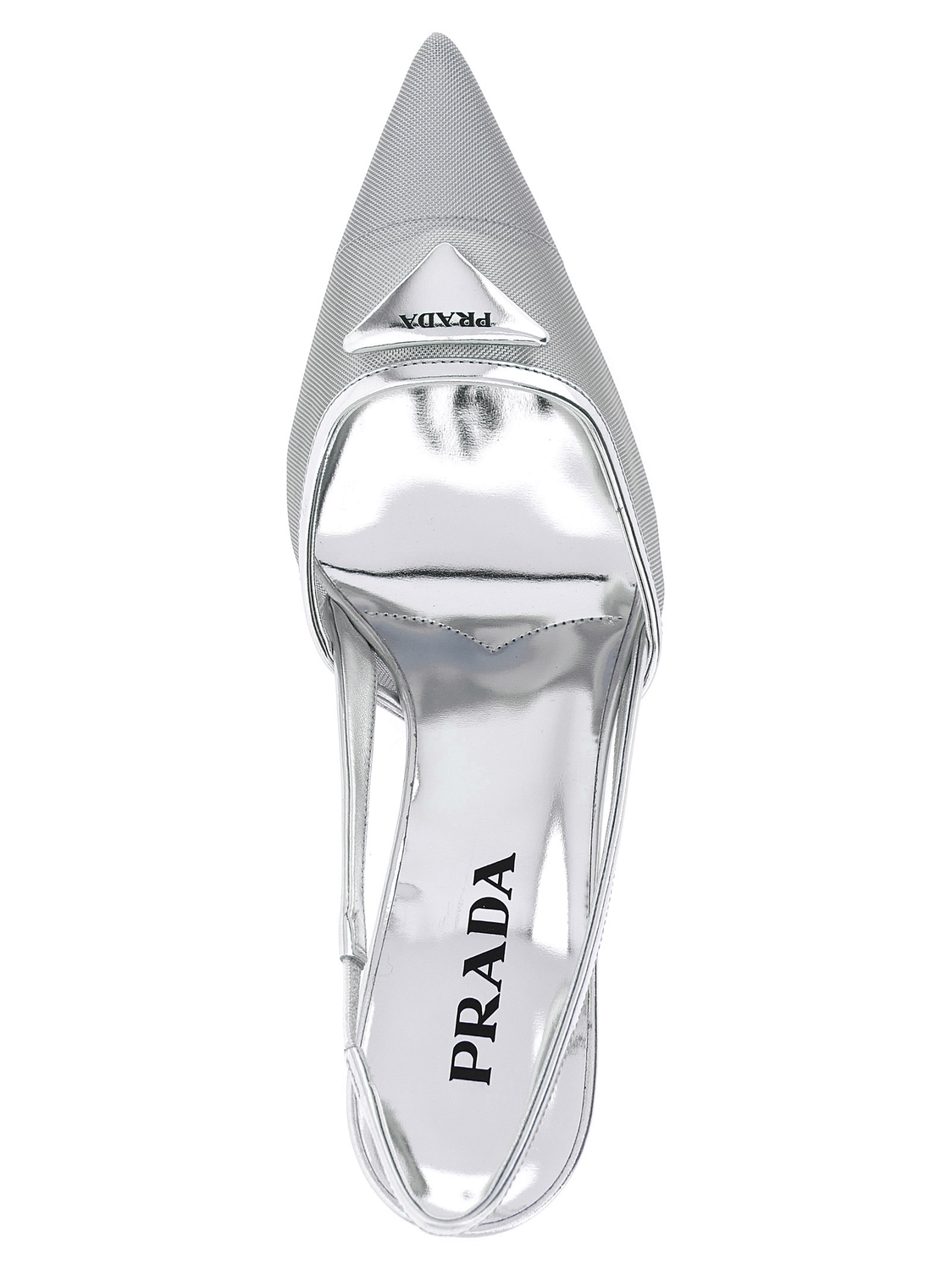 Туфли-слинги с треугольным логотипом Prada, серебряный — фото 4