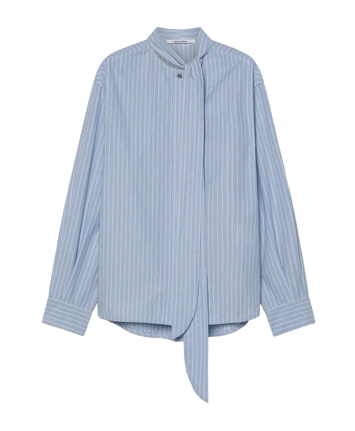 

Рубашка из поплина в полоску с длинными рукавами и воротником-шалью. Pomandã¨Re, синий