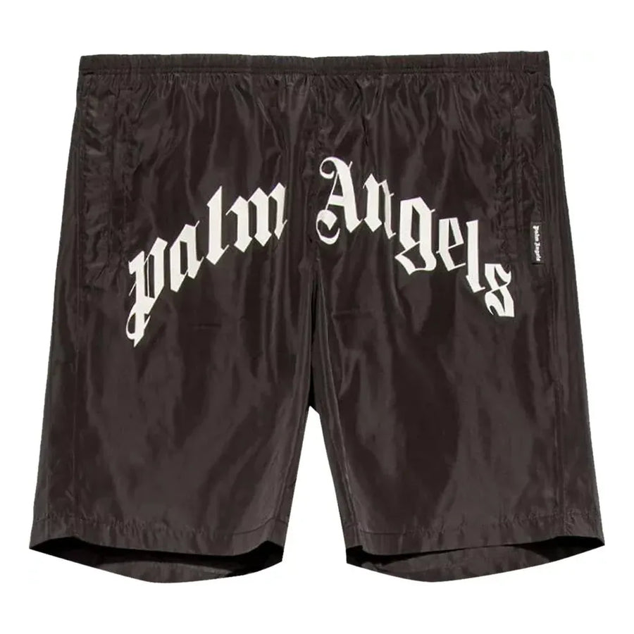 

Спортивные шорты Palm Angels Curved Logo Swim Short 'Black White', черный