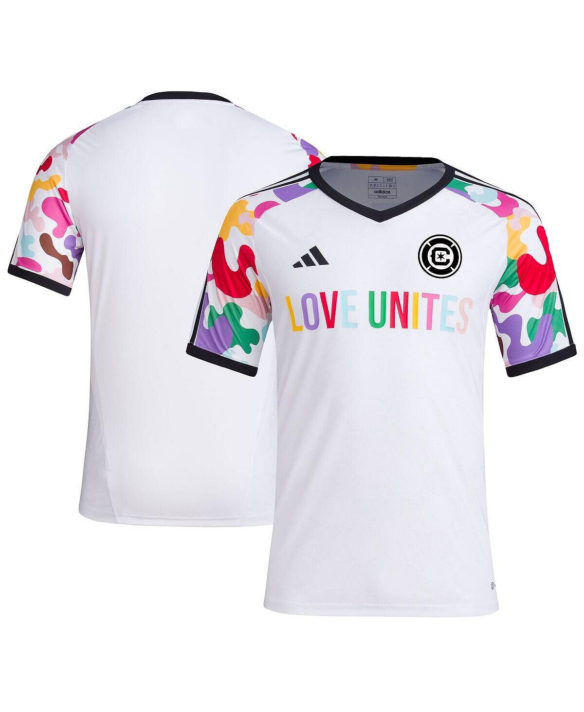 

Мужская белая предматчевая футболка Chicago Fire 2023 Pride adidas, Белый, Мужская белая предматчевая футболка Chicago Fire 2023 Pride adidas
